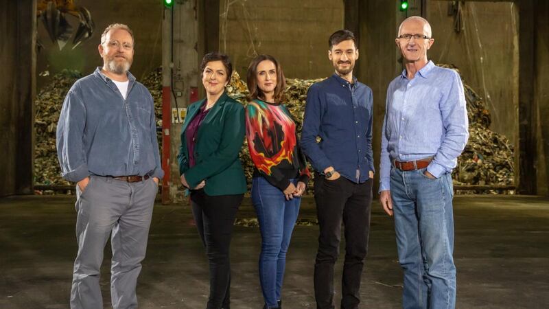 Dr Brian Kelleher, Prof Fiona Regan, presenter Maia Dunphy, Dr Marco Springmann and Prof JJ Leahy on What Planet Are You On?