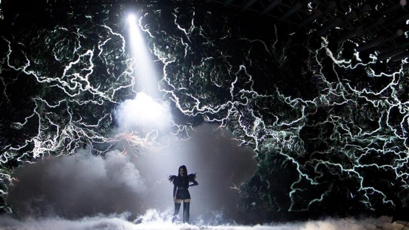 Nina Sublatti of Georgia in rehearsal for the first semi-final. Photograph: Georg Hochmuth/EPA