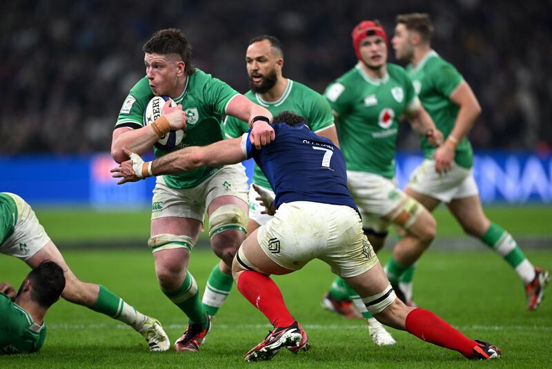 Joe McCarthy carries against France. Photograph: Shaun Botterill/Getty