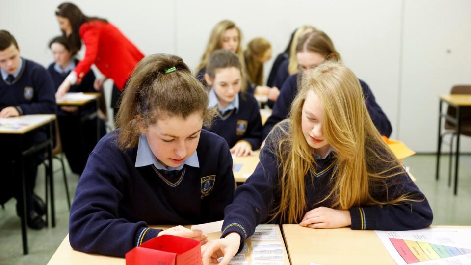 Outside the box: second-year students at Coláiste Mhuire, Askeaton, Co Limerick, who are doing a critical-thinking module. Photograph: Don Moloney/Press 22