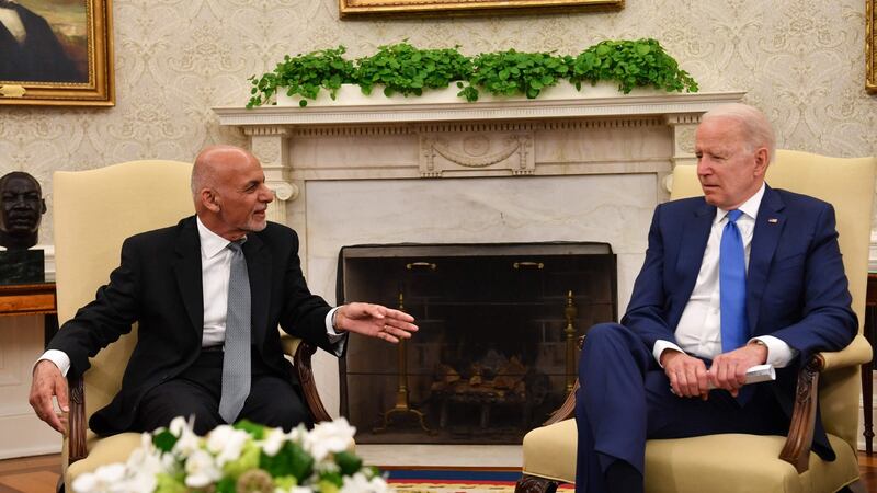 Afghan president Ashraf Ghani with US president Joe Biden in the Oval Office in Washington last Friday. Photograph: Nicholas Kamm/AFP via Getty Images