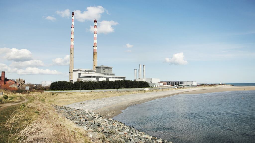 Poolbeg Power Station from Irishtown nature reserve in Ringsend, Dublin. Peregrine falcons nest on a platform on the Poolbeg towers. Photograph: Getty Images