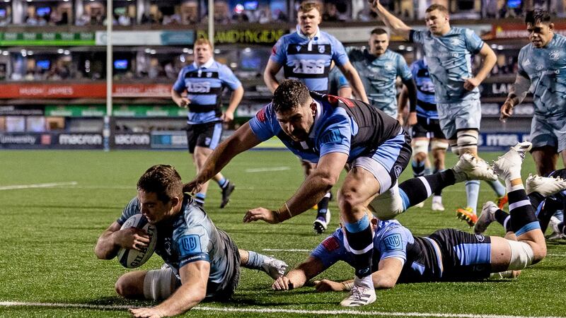 Scott Penny scores Leinster’s third try in Cardiff. Photograph: Lewis Mitchell/Inpho