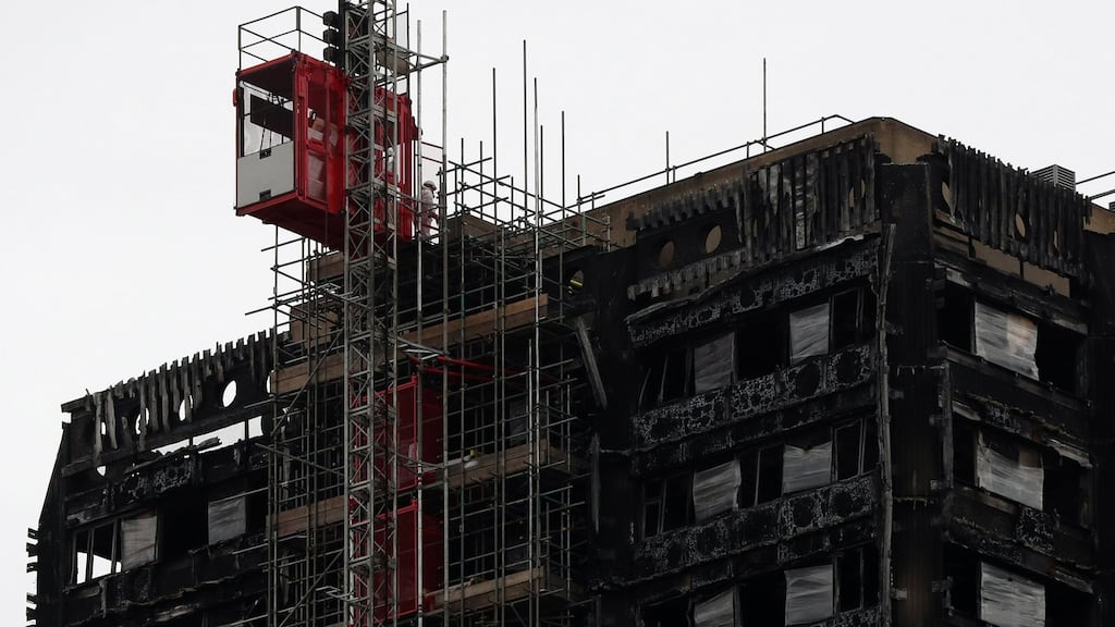 The remains of Grenfell Tower in west London, England. Photograph: Jonathan Brady/PA Wire