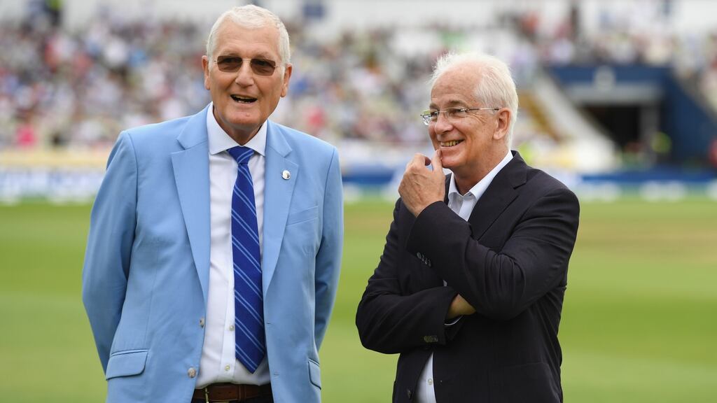 Bob Willis (left) and David Gower, who were members of England’s greatest Test Team to mark England’s 1000th Test Match  at Edgbaston on August 3rd, 2018. Photograph: Stu Forster/Getty Images