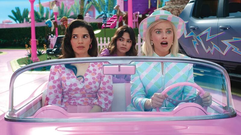 America Ferrera, Ariana Greenblatt, who plays her daughter, and Margot Robbie in Barbie. Photograph: Warner Bros.