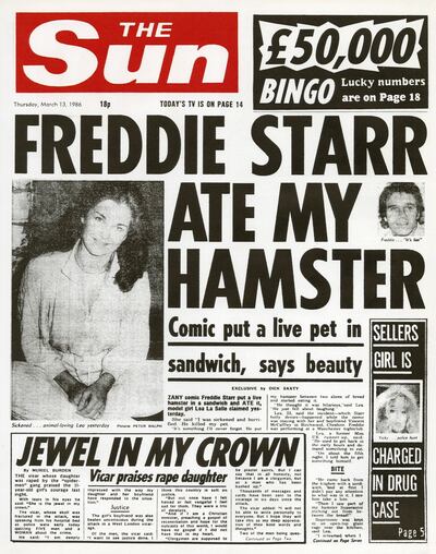 Freddie Starr ate my hamster: the Sun’s 1986 front page