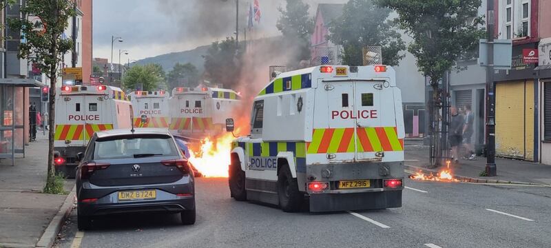 PSNI officers man road blocks in Belfast following an anti-Islamic protest outside Belfast City Hall last weekend. Photograph: David Young/PA Wire