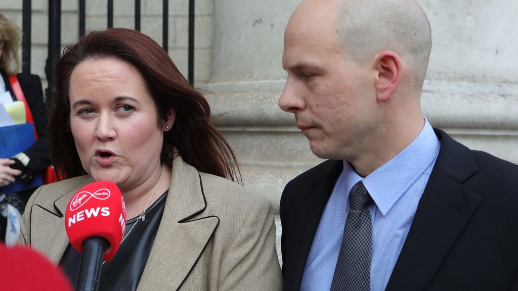 Elysha McCrudden and Ben Folkman, parents of Jarrah Folkman, of Station Road, Coothill, Co. Cavan pictured speaking to the media on leaving the Four Courts. Photograph: Collins Courts