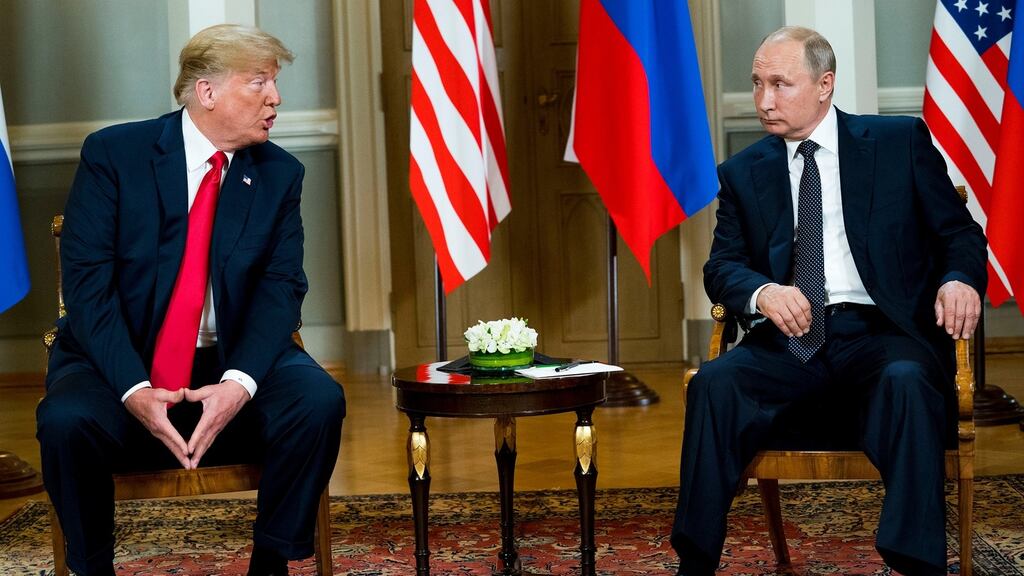 US president Donald Trump meeting Russian president Vladimir Putin in July 2018: Moscow says US move is a dangerous step that may spur a new arms race. Photograph: Doug Mills/New York Times