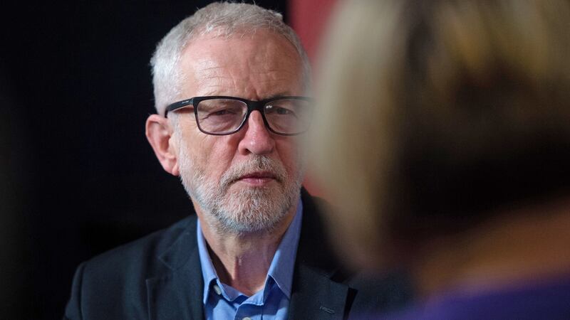 Labour leader Jeremy Corbyn speaks with WASPI (Women against state pension inequality) supporters during a visit to the Renishaw Miners Welfare, in Renishaw, Sheffield, on Monday. Photograph: Joe Giddens/PA Wire