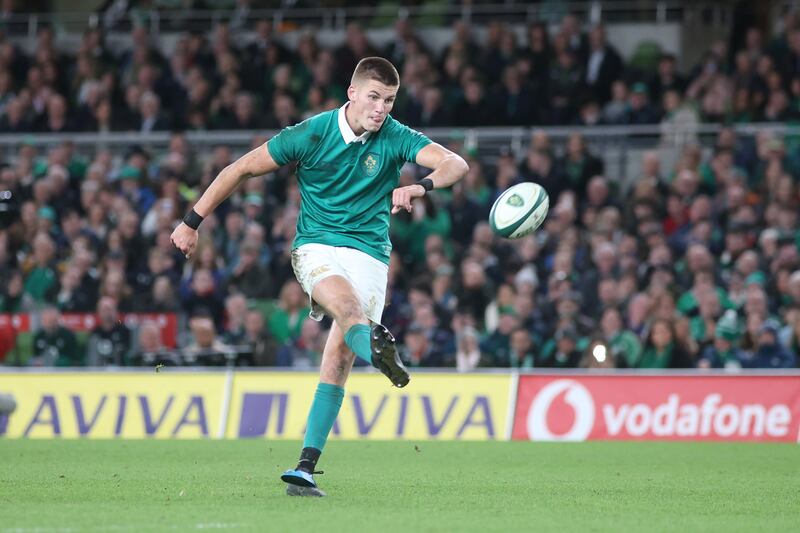 Ireland's Sam Prendergast in action against Australia. Photograph: Evan Treacy/PA Wire