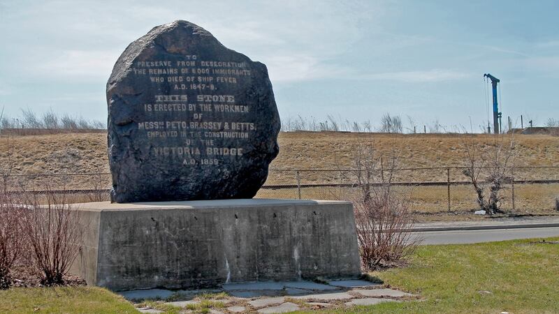 The Blue Met’s Irish events included a walking tour of Old Montreal, following the annual pilgrimage route of the Ancient Order of Hibernians, culminating in the Black Rock by the Victoria Bridge that marks the burial site of 6,000 mostly Irish immigrants who died of ship fever in 1847-’48. Photograph: Kevin Wright / Bloomsday Montréal