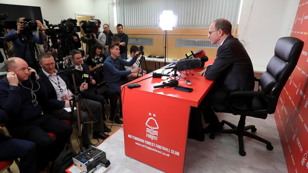 Nottingham Forest manager Martin O’Neill at his first press conference at the City Ground. Photograph: Mike Egerton/PA Wire