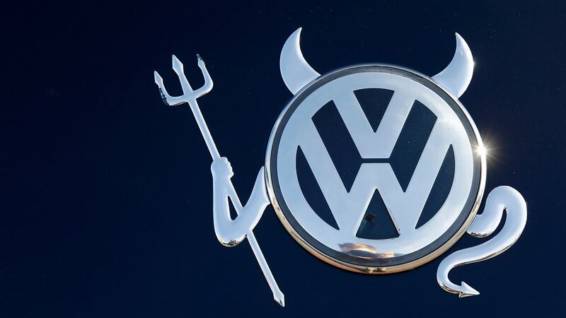 The embellished VW logo on a Volkswagen car in Hanau, Germany, in November. Photograph: Kai Pfaffenbach/Reuters