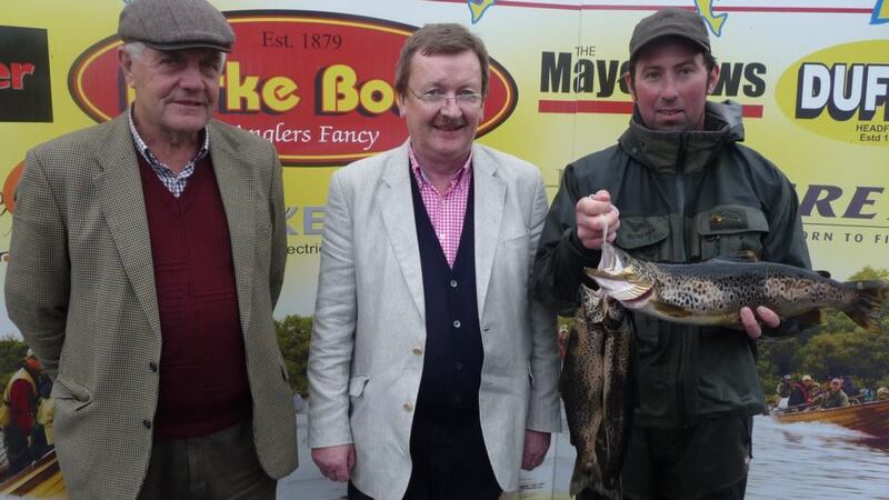 Michael Drinan with his winning catch of 3.1kg (6.73lb), including the heaviest fish of 1.65kg (3.6lb), in the qualifying heat of the World Cup Trout Fly Championship