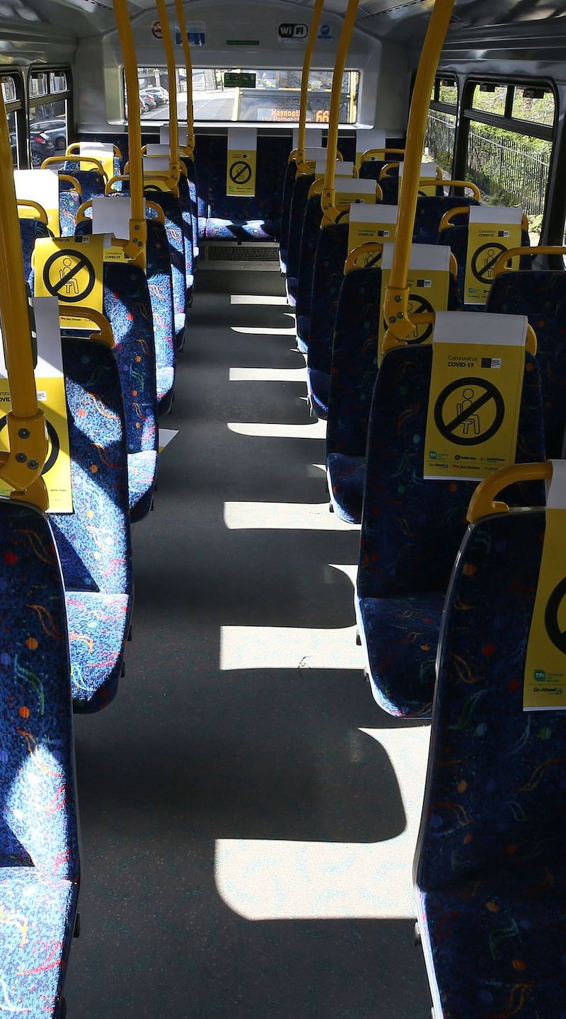 Dublin Bus: seating capacity has been reduced to 16, to enable social distancing. Photograph: Nick Bradshaw