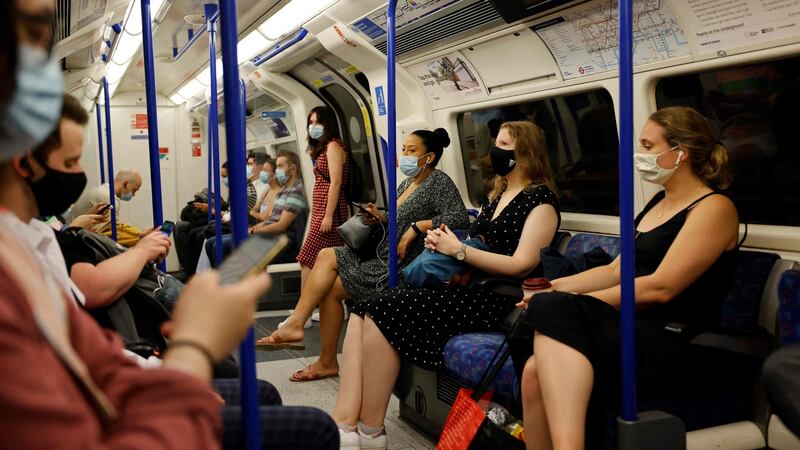 Commuters with face masks on the London Underground on July 19th. Photograph: Tolga Akmen/AFP via Getty Images