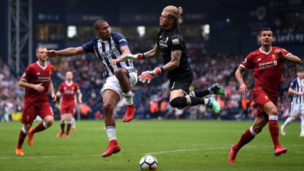 Loris Karius of Liverpool saves a shot from Jose Salomon Rondon of West Bromwich Albion during their Premier League clash at The Hawthorns. Photo: Laurence Griffiths/Getty Images