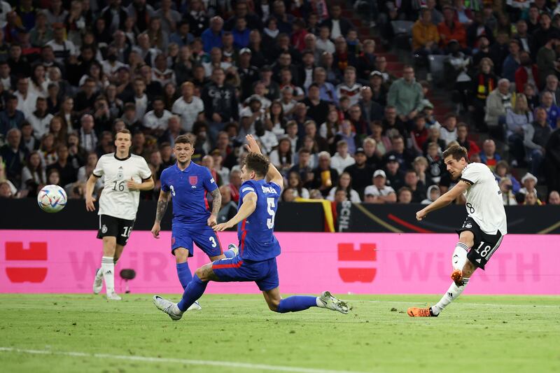 Jonas Hofmann scores for Germany against England at the Allianz Arena. Hofmann also had a first-half goal ruled out for offside. Photograph: Alex Grimm/Getty Images