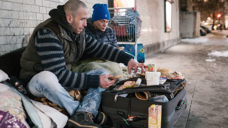 Homeless men from Bulgaria and Hungary at a train station in Hanover, central Germany. Bulgaria has lost almost 2 million people since 1989, revealing the massive impact of the transition from communism to capitalism on eastern Europe. Photograph: Getty Images