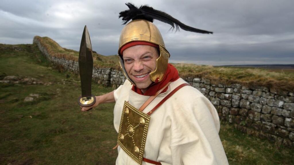 Ben Kane: the author of historical fiction last year walked Hadrian’s Wall to raise money for Combat Stress and Medecins Sans Frontieres clad in full, authentic Roman dress. Photograph: NorthNewsAndPictures