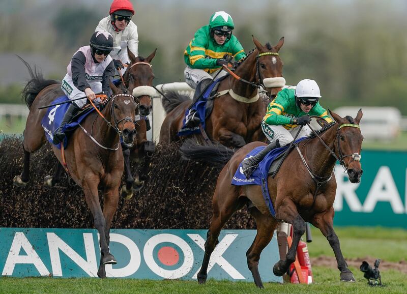 Mark Walsh rides Inothewayurthinkin clear the last to win the Franny Blennerhassett Memorial Mildmay Novices' Chase during Ladies Day at Aintree on Friday. Photograph: Alan Crowhurst/Getty Images
