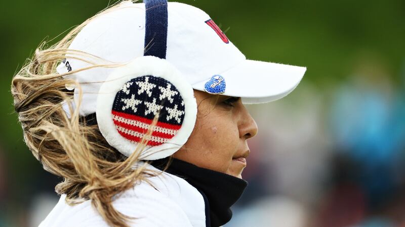 Lizette Salas wears Team USA earmuffs at the 2019 Solheim Cup at Gleneagles. Photograph: Jamie Squire/Getty Images