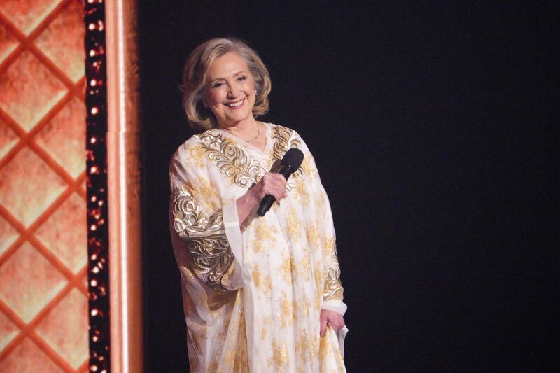 Tony Awards 2024: Hillary Clinton introducing a performance by the company of Suffs. Photograph: Sara Krulwich/New York Times
