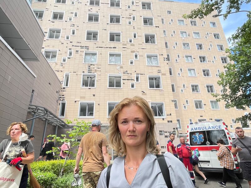 Olena Rydvan, an orderly at the Ohmatdyt children's hospital. Photograph: Dan McLaughlin