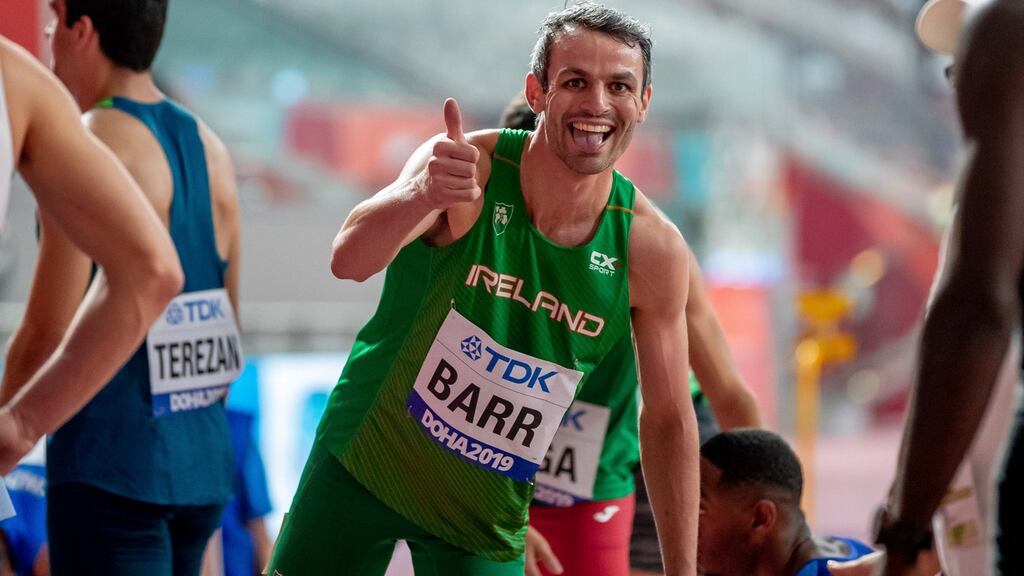 Ireland’s Thomas Barr after finishing second to qualify for the 400m hurldes final at the World Athletics Championships in Doha. Photo: Morgan Treacy/Inpho