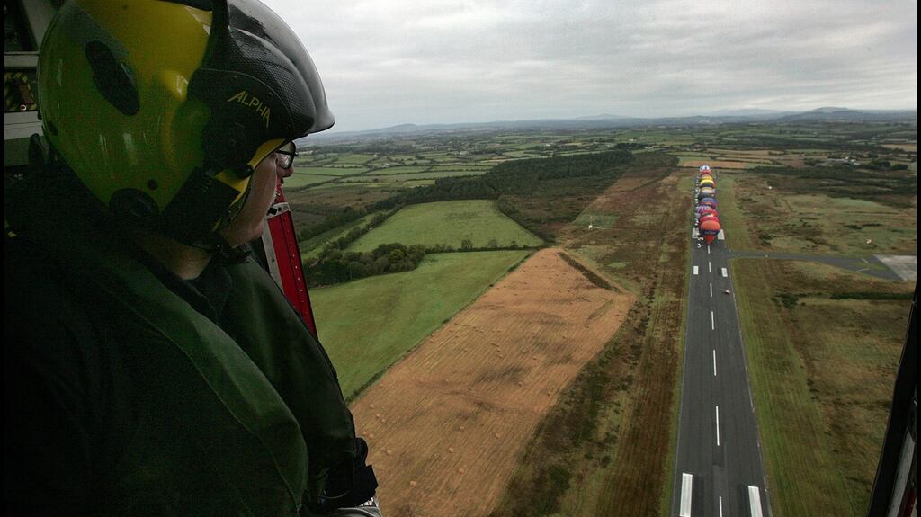 An Irish Coast Guard rescue team flies above Waterford Airport. Photograph: Brenda Fitzsimons