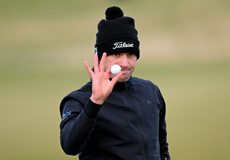 Todd Clements of England acknowledges the crowd on the ninth green during day one of the Amgen Irish Open. Photograph: Ross Kinnaird/Getty Images