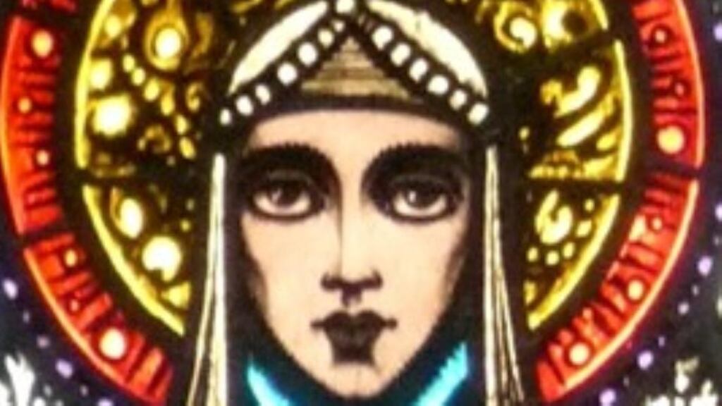 Detail of stained glass by Harry Clarke