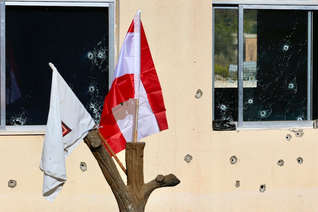 Bullet holes at the site where Lebanese municipal employee Ibrahim Salameh was killed in the village of Blida in southern Lebanon on October 30th. Photograph: Stringer/EPA