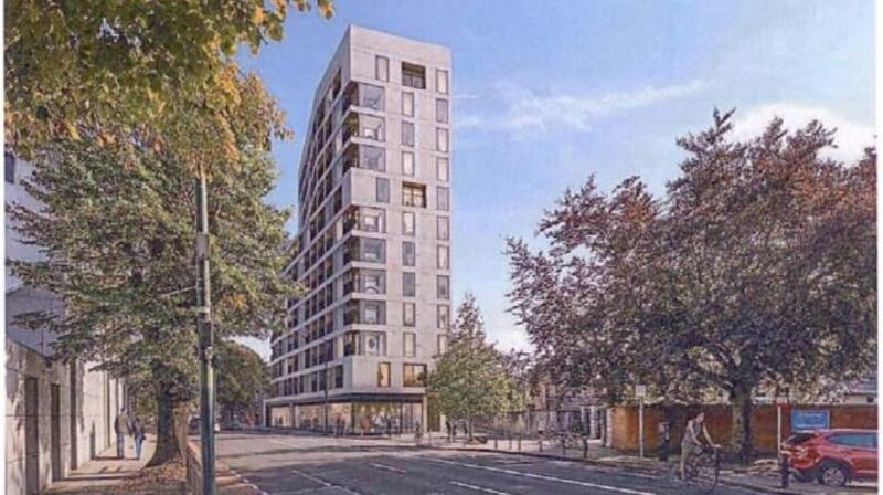 CGI of proposed 12-storey development on site of Circle K petrol station in Donnybrook.