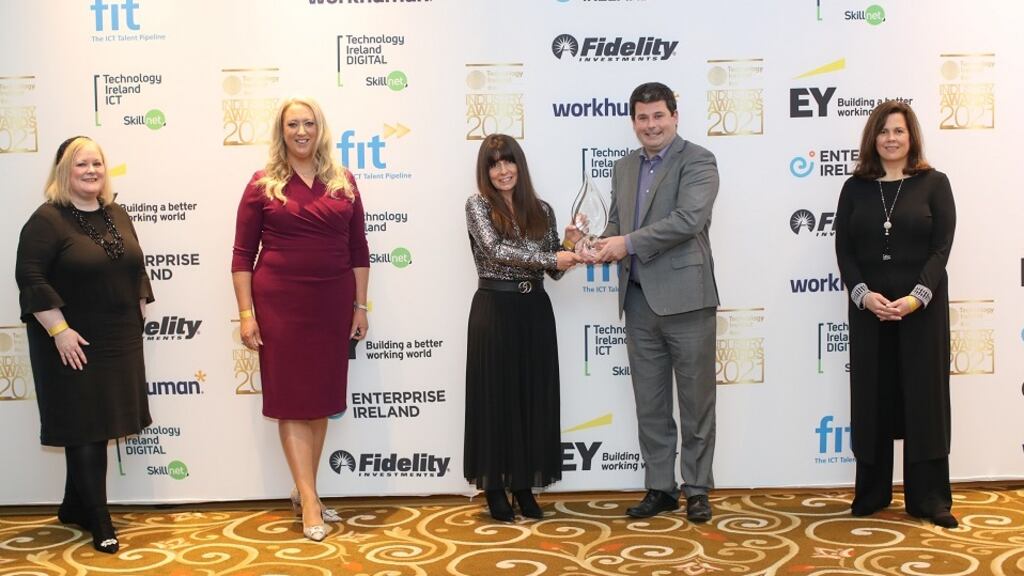 At the Technology Ireland Awards ceremony: Lorna Martyn, head of technology, Fidelity Investments; Una Fitzpatrick, director, Technology Ireland; Aisling Riordan, corporate communications manager, and Mark Griffin, director, Global Solutions, Global Shares; and Marie Treacy, technology sector leader and partner, EY Ireland