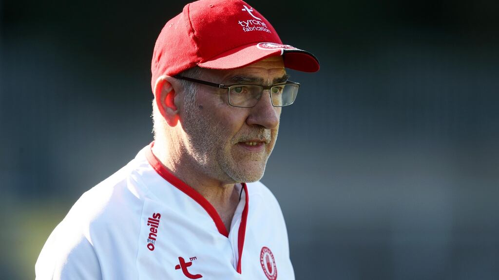 Mickey Harte’s Tyrone are one game away from the Super 8s. Photograph: Inpho