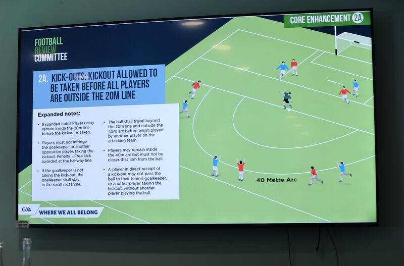 A view of a graphic on kick-outs presented by the Football Review Committee. Photograph: Bryan Keane/Inpho