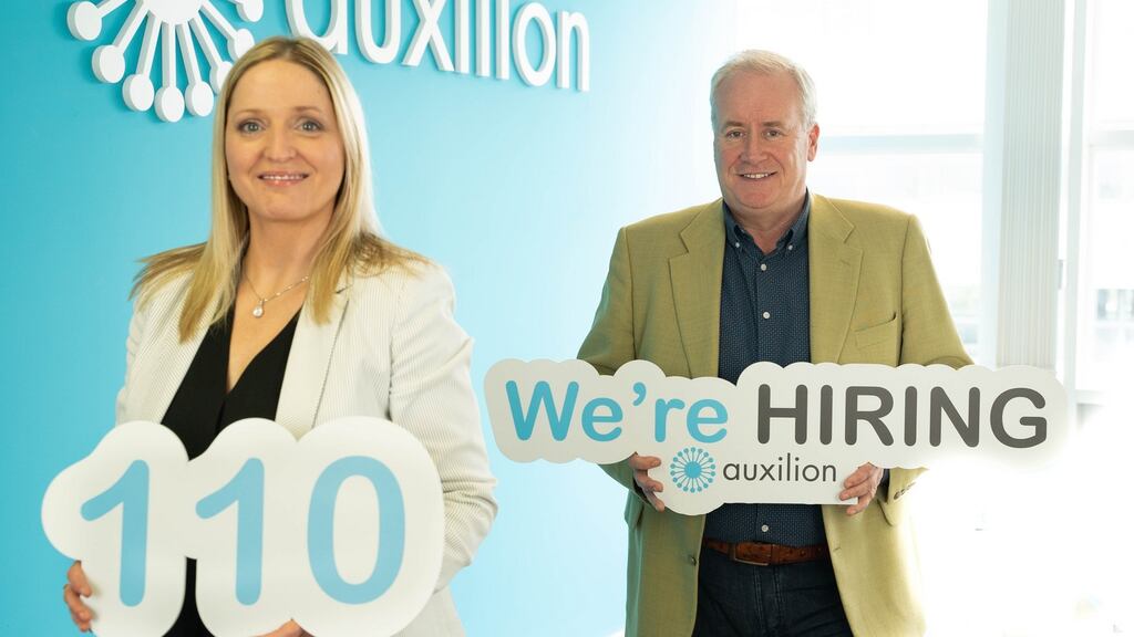 Auxilion’s Eleanor Dempsey and Philip Maguire: Most of the new jobs will be based in Ireland, with some in the UK as the company grows its business there.