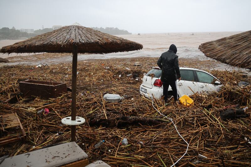 Agia Pelagia resort following flash floods on the Greek island of Crete. Photograph: Costas Metaxakis/AFP via Getty Images
