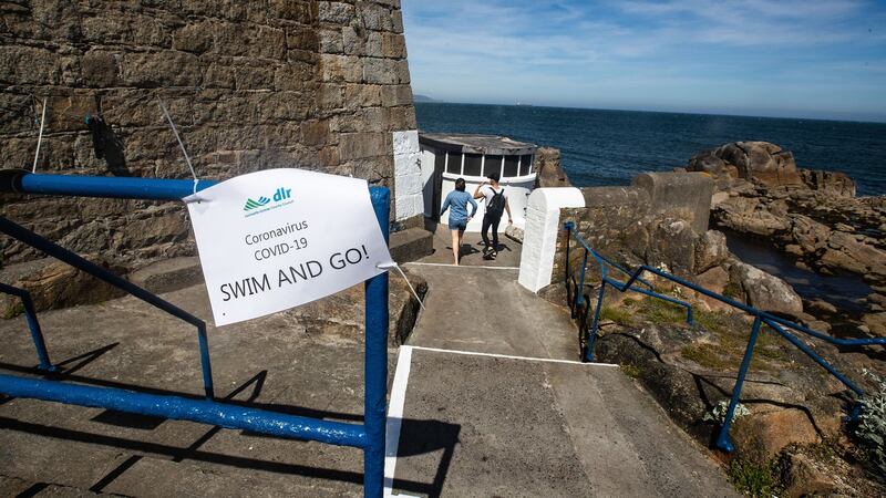 A ‘swim and go sign’ at the entrance to the Forty Foot. Photograph: Bryan Keane/Inpho