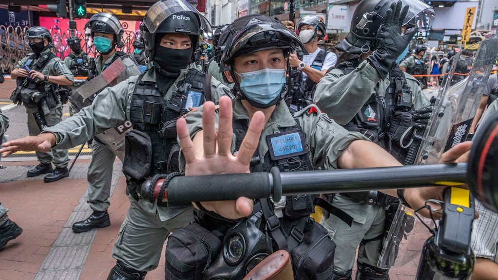Police arrested hundreds of protesters on Wednesday in the Causeway Bay area of Hong Kong. Photograph: Lam Yik Fei/The New York Times