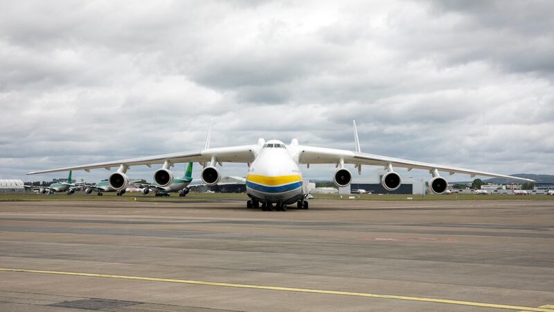 The Antonov AN-225 touches down at Shannon Airport with PPE equipment on June 10th 2020. Photograph: Arthur Ellis