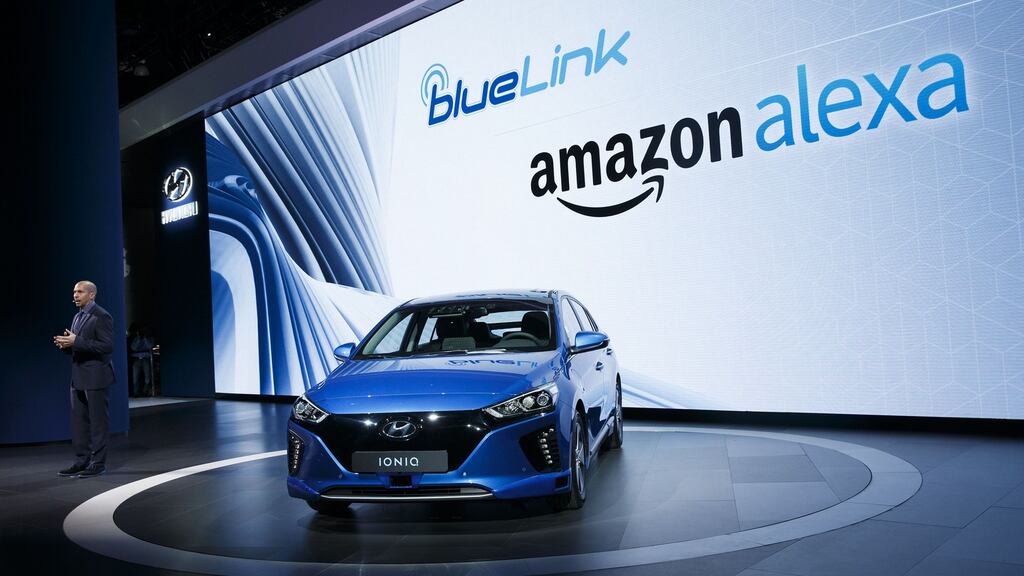 Hyundai partnered with  Amazon Alexa for the 2017 Hyundai Ioniq electric vehicle. Photograph: Patrick T Fallon/Bloomberg