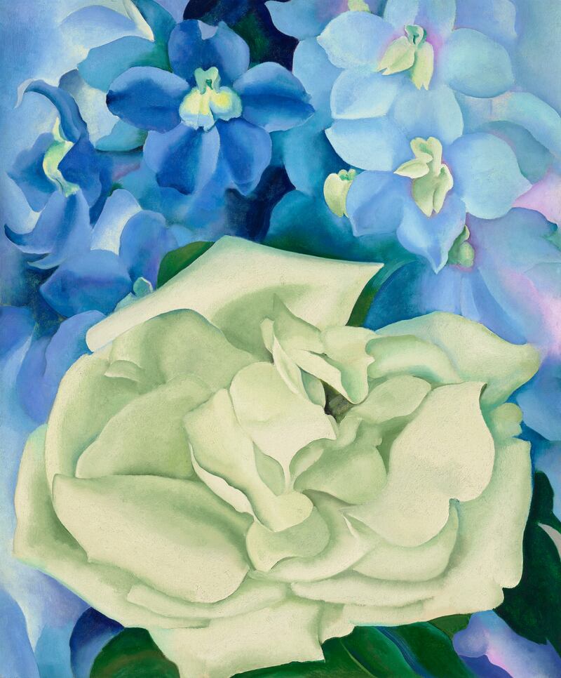 Georgia O’Keeffe’s 'White Rose with Larkspur No 1'. Photograph: Christie's/The New York Times