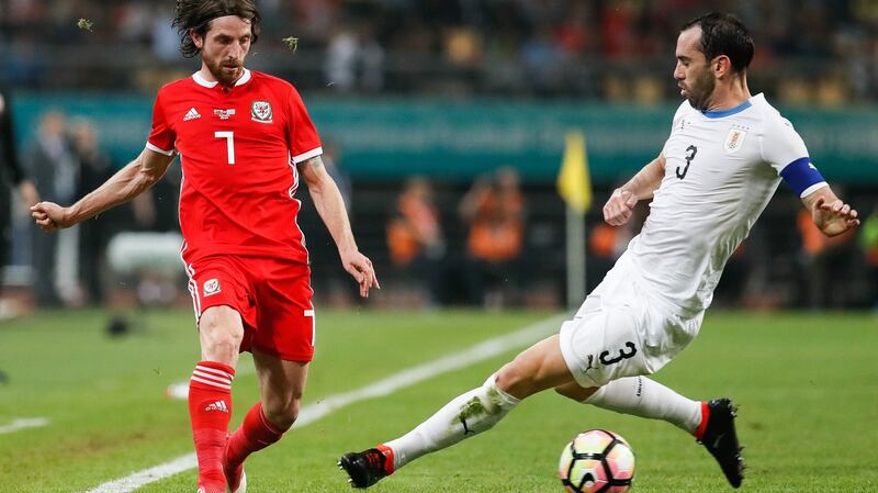 Uruguay captain Diego Godin isn’t one to pull out of a tackle. Photo: Getty Images