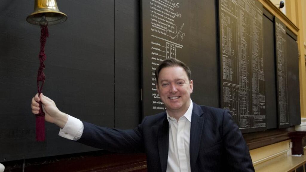 Dermot Smurfit Jnr rings the bell at the Irish Stock Exchange. GAN has gone public to help fund its foray into the US online gambling market.