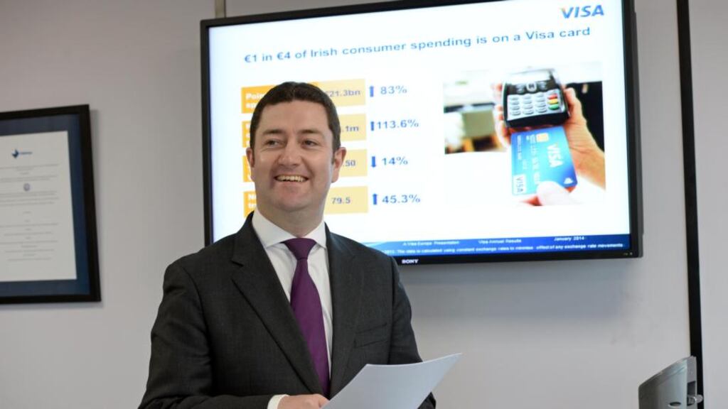 Conor Langford, Visa’s country manager for Ireland
, Visa Europe
, at the presentation of the firm’s annual results. Photograph: Eric Luke