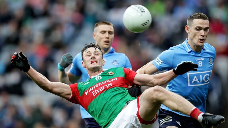 Mayo’s Diarmuid O’Connor at full stretch. Photograph: Laszlo Geczo/Inpho